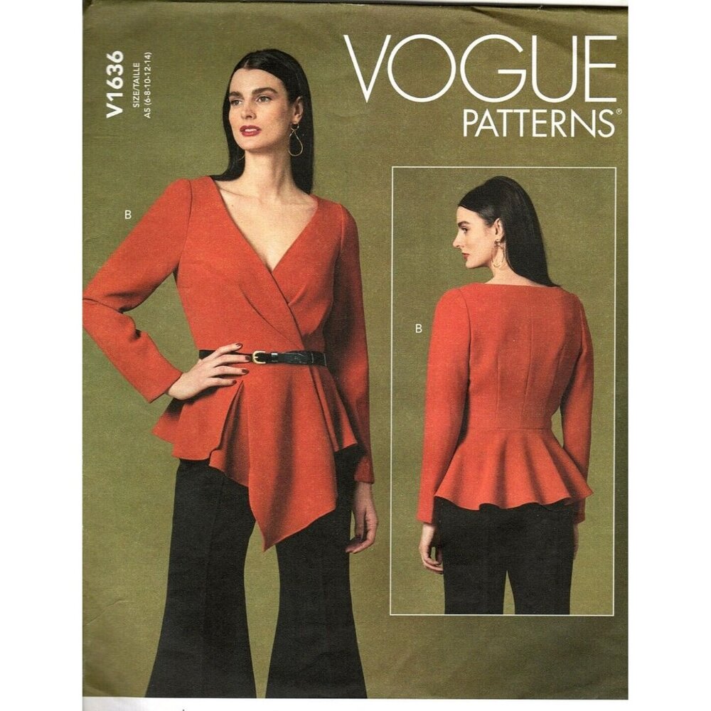 Vogue V1636 Misses 6 to 14 Blouse Wrap Top Uncut Sewing Pattern